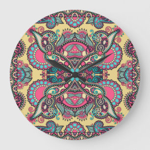 Floral Paisley Bandanna: Traditionelle Ornamentik Große Wanduhr