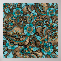 Floral Paisley Muster - aquamarin und goldgelb