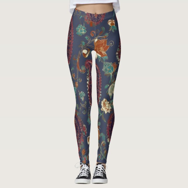 Floral Paisley Pattern – Ornamental Botanical  Leggings (Vorderseite)