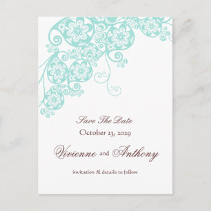 Floral Paisley Vintag Chic Save the Date elegant Ankündigungspostkarte