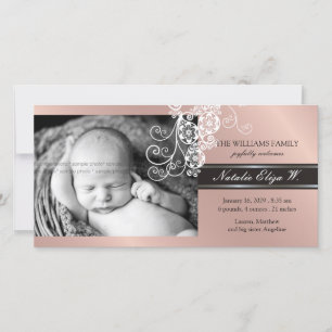 Floral Paisley White Birth Announcement Foto-Karte Ankündigung
