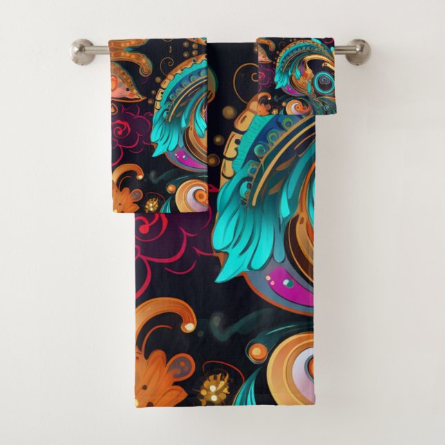 Floral Paisly Wirbel kühl farbig Badhandtuch Set (Insitu)