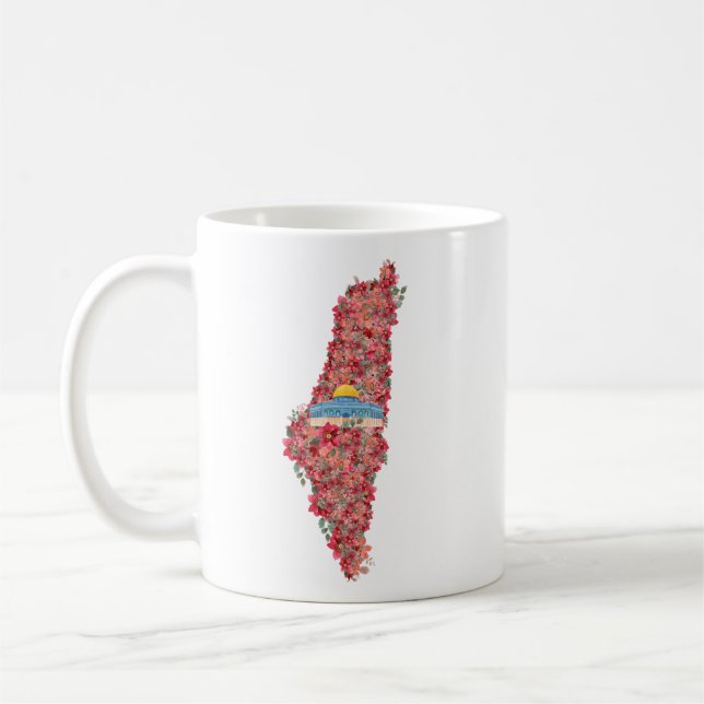 Floral Palestine map Kuppel Rock al Quads Geschenk Kaffeetasse (Links)