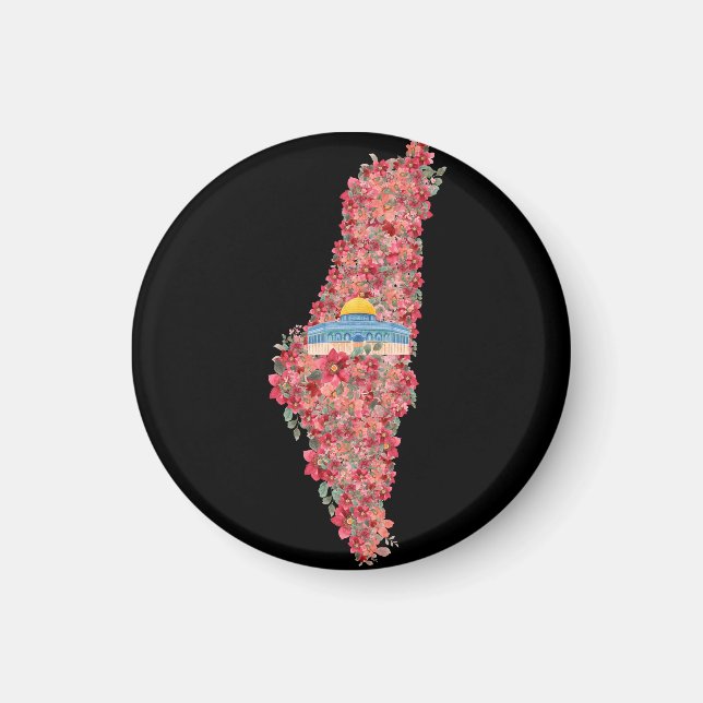Floral Palestine map Kuppel Rock al Quads Geschenk Magnet (Vorne)