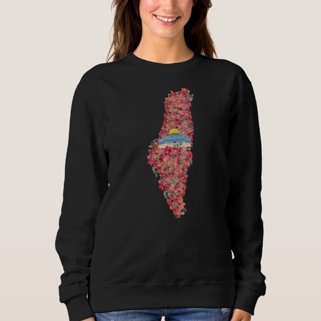 Floral Palestine map Kuppel Rock al Quads Geschenk Sweatshirt (Vorderseite)