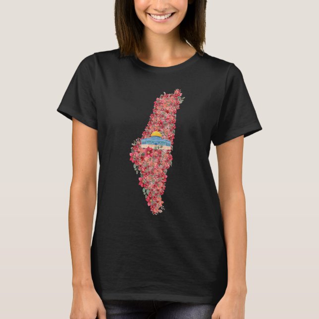Floral Palestine map Kuppel Rock al Quads Geschenk T-Shirt (Vorderseite)