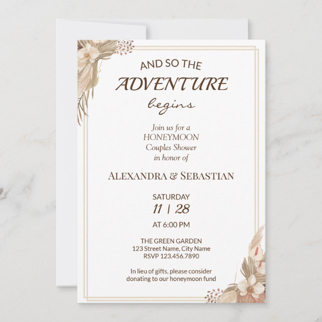 Floral Pampa Grass Honeymoon Shower Invitation Einladung (Vorderseite)