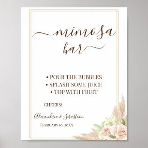 Floral Pampa Grass Mimosa Bar Brautparty Signa Poster