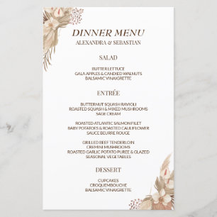 Floral Pampa Grass Wedding Dinner Menü