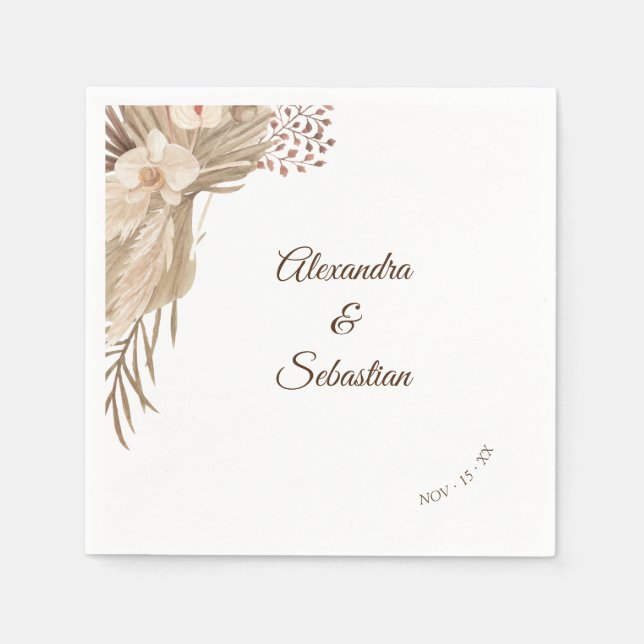 Floral Pampa Grass Wedding Napkins Serviette (Vorderseite)