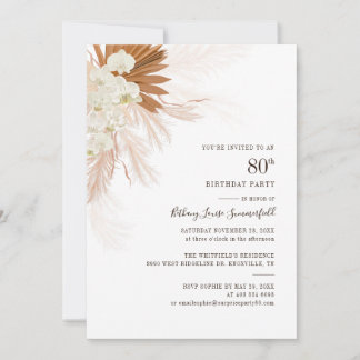 Floral Pampas Grass 80. Geburtstagsparty Einladung