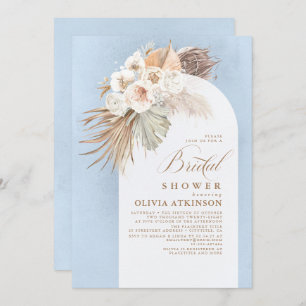 Floral Pampas Grass Boho Dusty Blue Brautparty Einladung