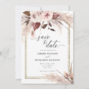 Floral Pampas Grass Boho Hochzeit retten das Datum Einladung