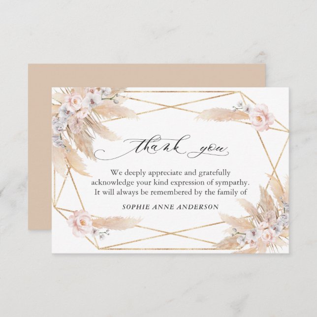 Floral Pampas Grass Feier zum Gedenken an das Lebe Dankeskarte (Vorne/Hinten)