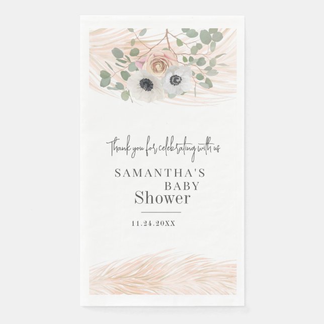 Floral Pampas Grass Modern Girl Baby Dusche Serviette (Vorderseite)