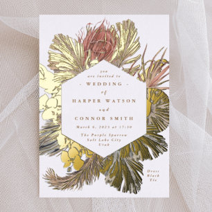 Floral Pampas Grass Real Gold Wüste Hochzeit Folieneinladung