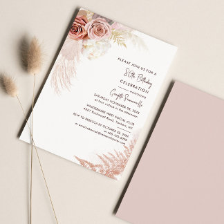 Floral Pampas Grass Terracotta 80. Geburtstag Einladung