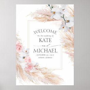 Floral Pampas Grass Tropical Wedding Willkommen Poster