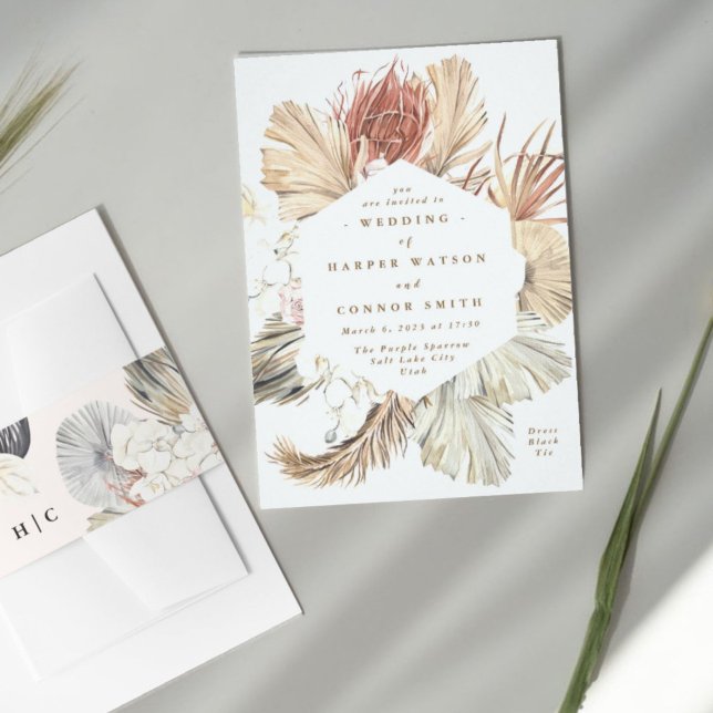 Floral Pampas Grass Tropischer Dschungel Einladung (Invitation showcasing suite - additional items (bought separately))