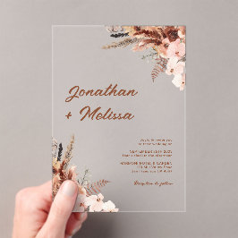 Floral Pampas Rustic Terracotta Script Wedding Acryleinladungen