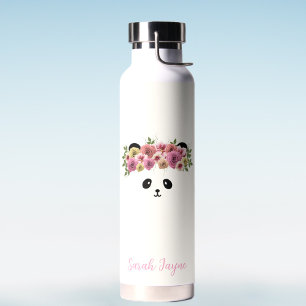 Floral Panda Bear Girl Individuelle Name Wasser Fl Trinkflasche