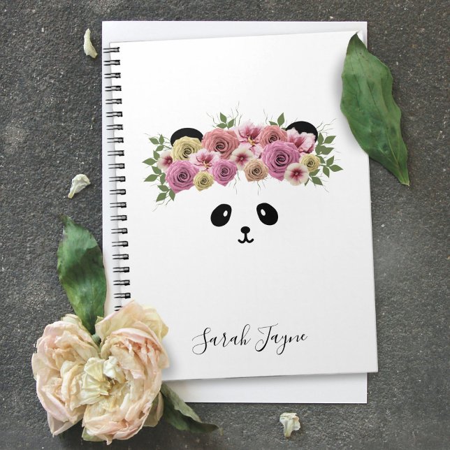 Floral Panda Bear Girl Name Journal Notebook Notizblock (Also makes a cute Baby Shower Guest Book - Just change the text. )