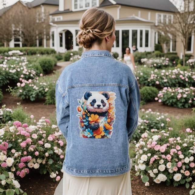 Floral Panda Denim Jacket Jeansjacke (Hochzeit Rückseite)