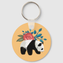 Floral Panda mit Rose auf Peach