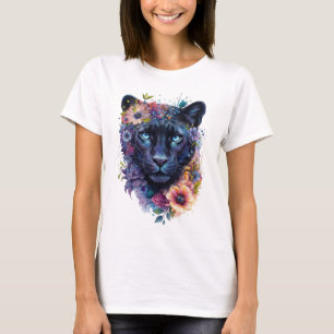 Floral Panther Kunstdesign   Farbiger schwarzer Pa T-Shirt