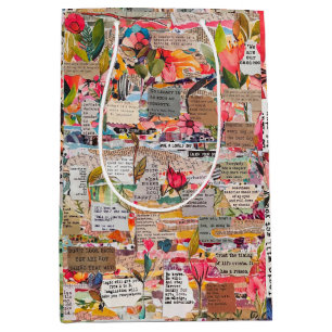 Floral Paper Collage Typografy Mixed Media Mittlere Geschenktüte
