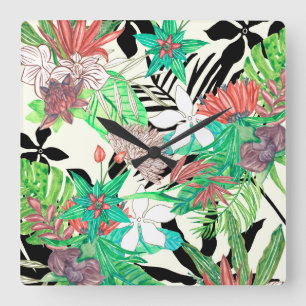 Floral Paradise II Quadratische Wanduhr