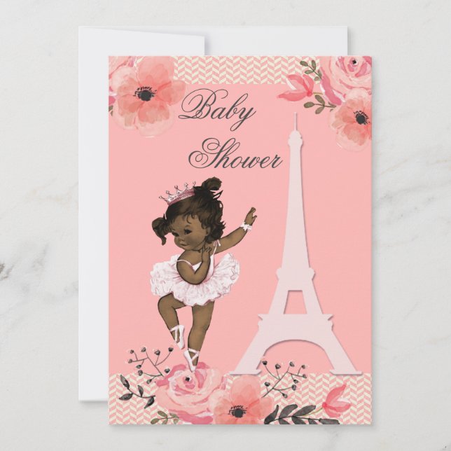 Floral Paris Eiffel Tower Ethnic Ballerina Dusche Einladung (Vorderseite)