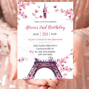 Floral Paris Eiffelturm 2. Geburtstag Party Einladung