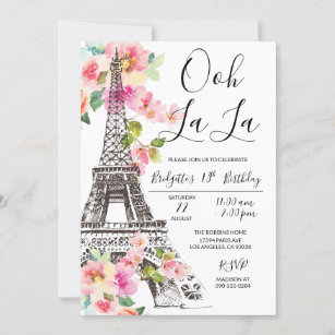 Floral Paris Eiffelturm Geburtstagsfeier Einladung