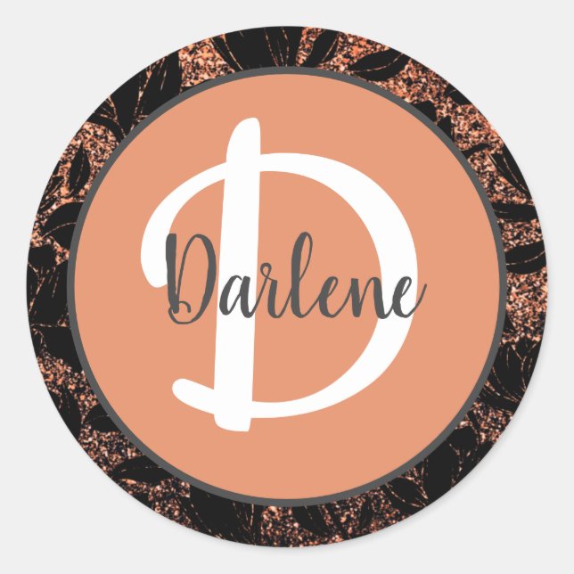 Floral Pastel Coral Peach Eleganter Mit Monogramm  Runder Aufkleber (Vorderseite)