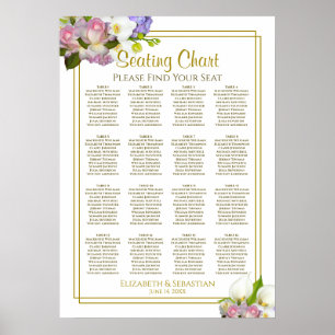 Floral Pastell 16-Tisch-Hochzeits-Sitzplan Poster