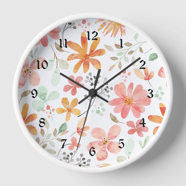 Floral Pastell Muster Ruhe Uhr (Vorderseite)
