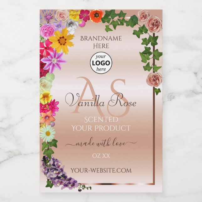 Floral-Pastell-Rosa-Etikett Monogramm und Logo Lebensmitteletikett (Einzelnes Label)