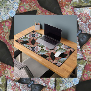 Floral Patchwork Boho Chic Multi Color Black Schreibtischunterlage