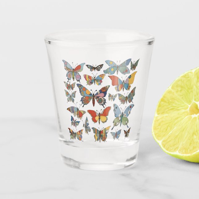 Floral Patchwork Butterflies Schnapsglas (Vorderseite)