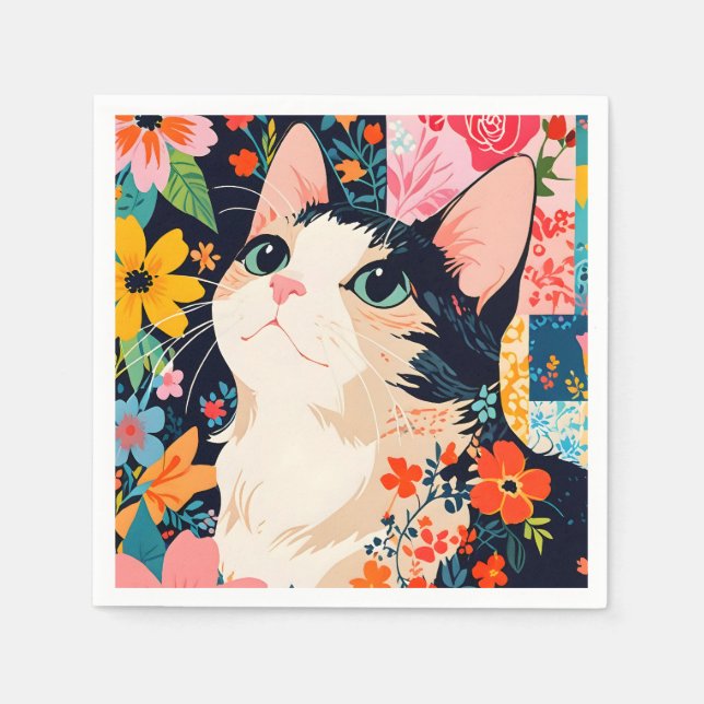 Floral Patchwork Cat Serviette (Vorderseite)