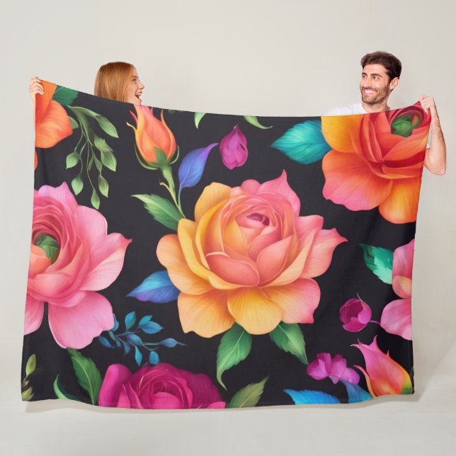 Floral Patern Rose Fleece Blanket (Beispiel)