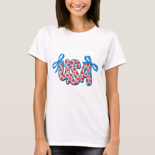 Floral Patriotic Coquette USA Bow T - Shirt