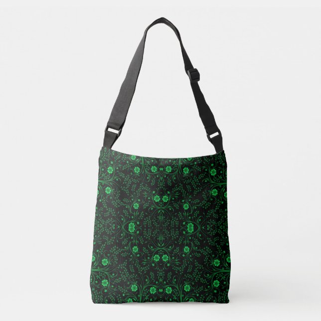 Floral pattern.01.FR.Green Black BG Tragetaschen Mit Langen Trägern (Vorderseite)