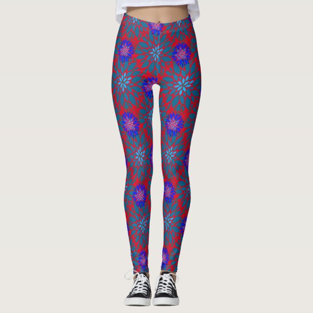 Floral pattern.05.FR.Bluex4b Red BG Leggings (Vorderseite)