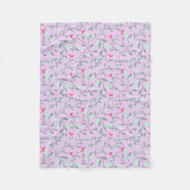 Floral pattern.05.FR.pink und Lgreen LPink BG Fleecedecke (Vorderseite)