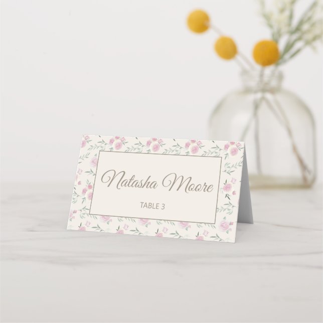 Floral Pattern Creme Folded Place Card Platzkarte (Vorderseite)