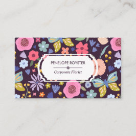 Floral Pattern Dark Plum & Mauve Business Card Visitenkarte