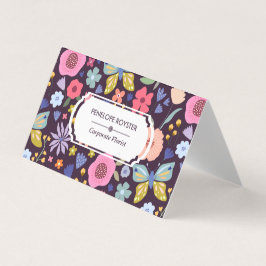 Floral Pattern Dark Plum & Mauve Business Card Visitenkarten