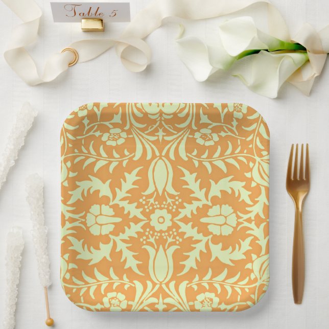 Floral Pattern, gold and pastel yellow design, Pappteller (Hochzeit)